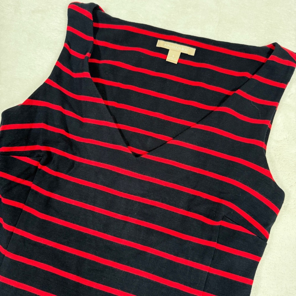 Banana Republic Red Black Striped V-Neck Sheath Dress Sleeveless Size 4 RN54023